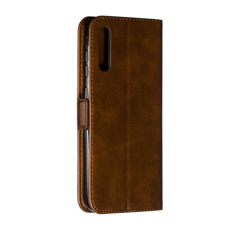 Leather Wallet Stand Flip Phone Case Cover for Samsung Galaxy A70 - Coffee-5