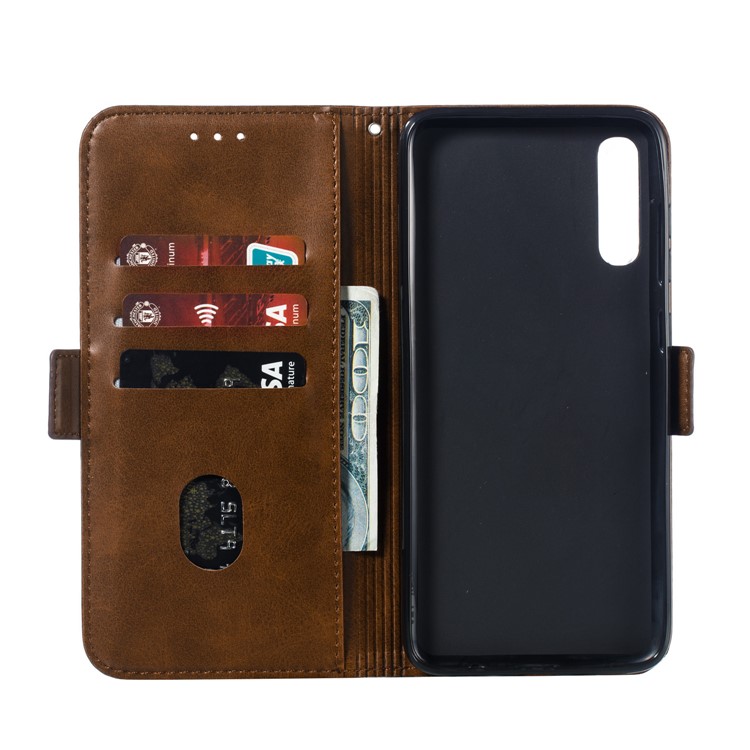 Leather Wallet Stand Flip Phone Case Cover for Samsung Galaxy A70 - Coffee-7