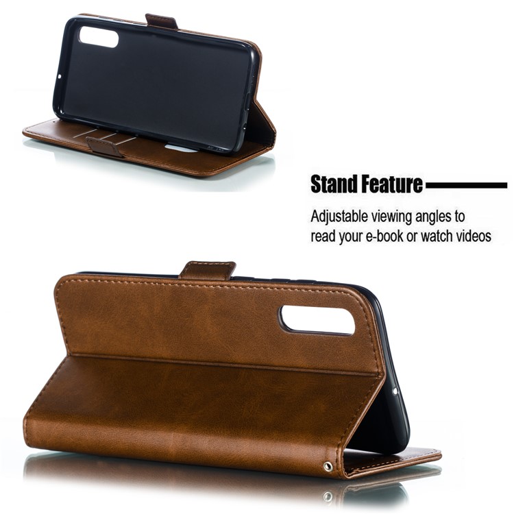 Leather Wallet Stand Flip Phone Case Cover for Samsung Galaxy A70 - Coffee-8