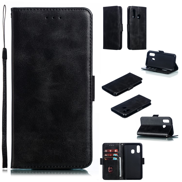 Leather Wallet Stand Phone Case for Samsung Galaxy A40 - Black-1