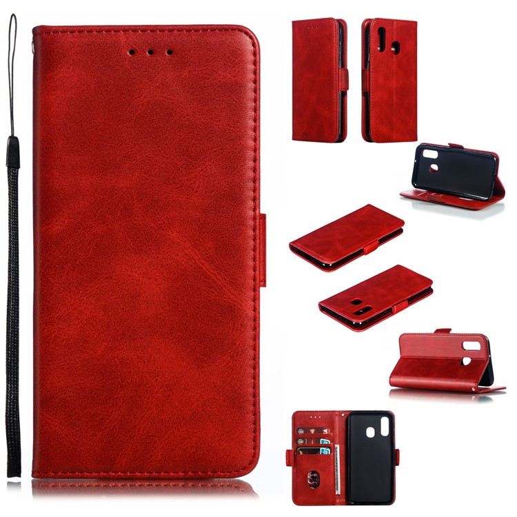 Leather Wallet Stand Phone Case for Samsung Galaxy A40 - Red-1
