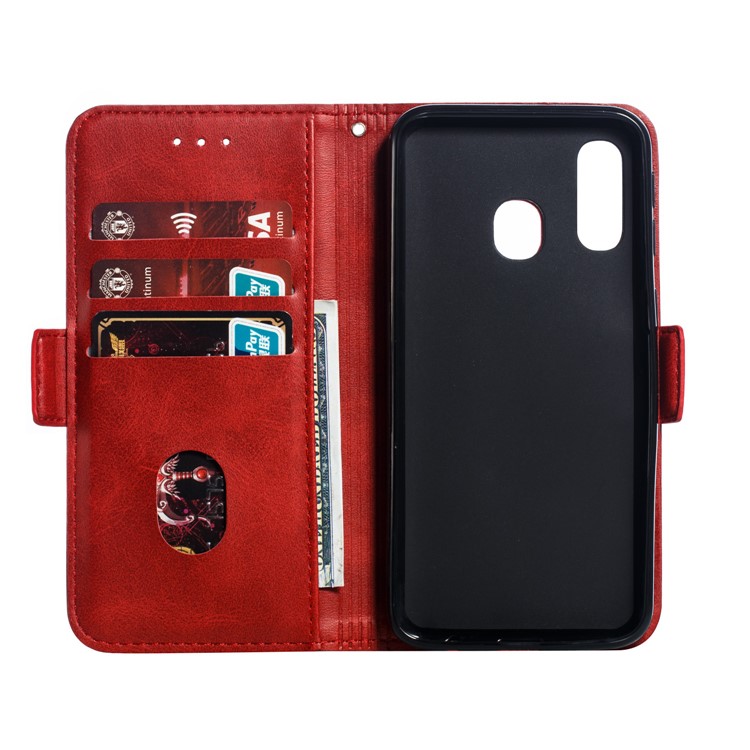 Leather Wallet Stand Phone Case for Samsung Galaxy A40 - Red-7
