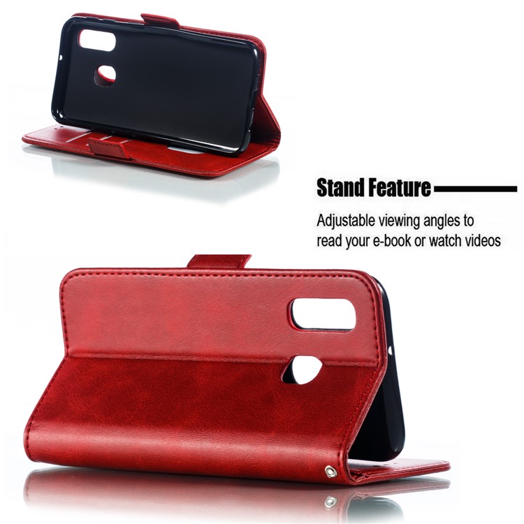 Leather Wallet Stand Phone Case for Samsung Galaxy A40 - Red-8