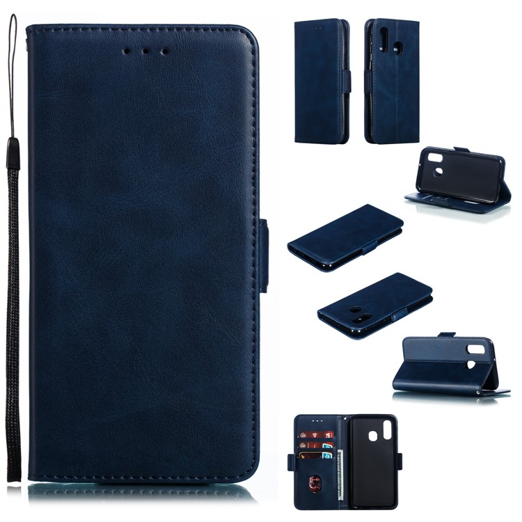 Leather Wallet Stand Phone Case for Samsung Galaxy A40 - Blue-1
