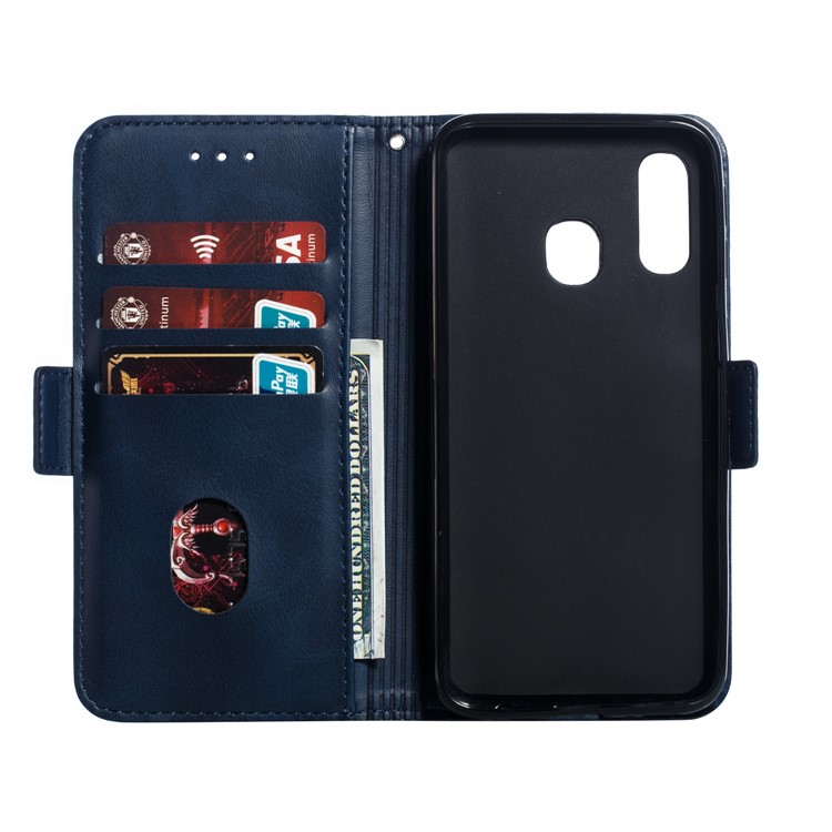 Leather Wallet Stand Phone Case for Samsung Galaxy A40 - Blue-7