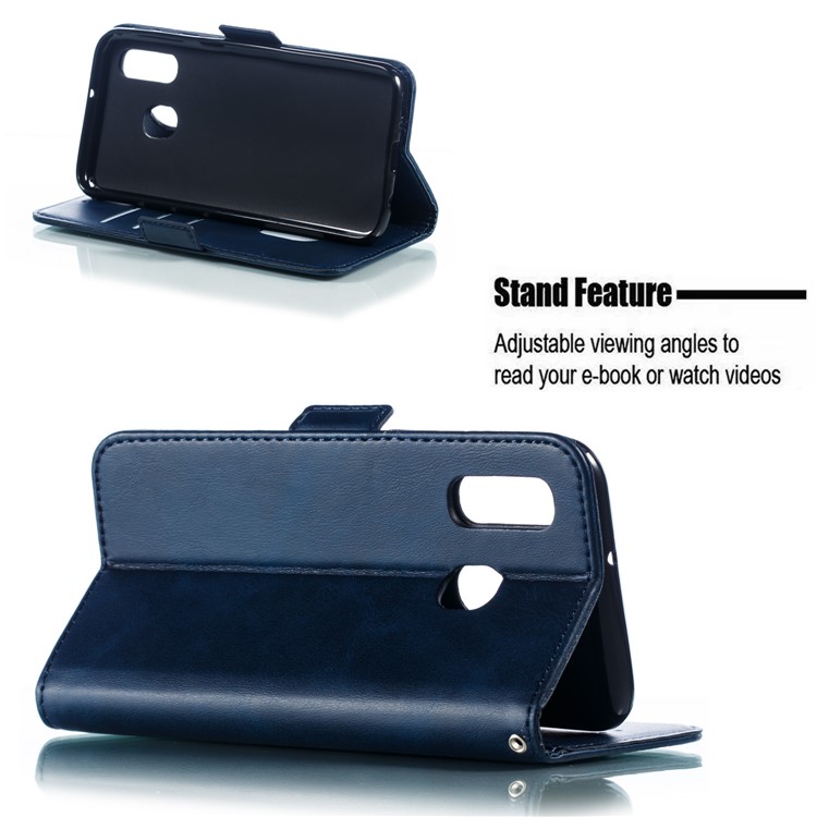 Leather Wallet Stand Phone Case for Samsung Galaxy A40 - Blue-8