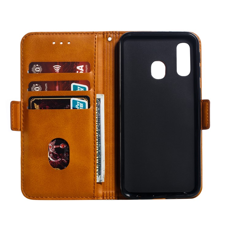 Leather Wallet Stand Phone Case for Samsung Galaxy A40 - Brown-7
