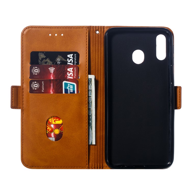 Flip Leather Cover Wallet Stand Phone Case for Samsung Galaxy M20 - Brown-8