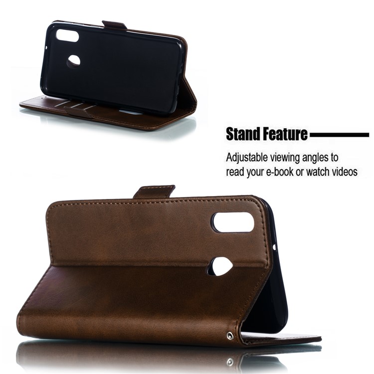 Flip Leather Cover Wallet Stand Phone Case for Samsung Galaxy M20 - Coffee-11