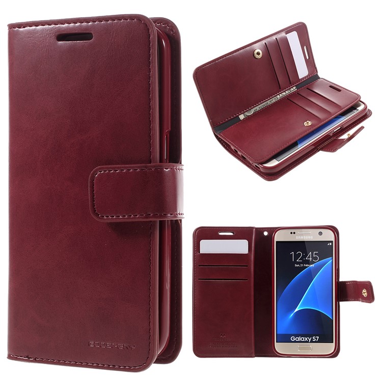 MERCURY GOOSPERY Wallet Diary Leather Case for Samsung Galaxy S7 G930 - Wine Red-1