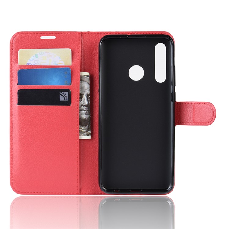Litchi Skin Wallet Leather Stand Case for Samsung Galaxy A60 - Red-3