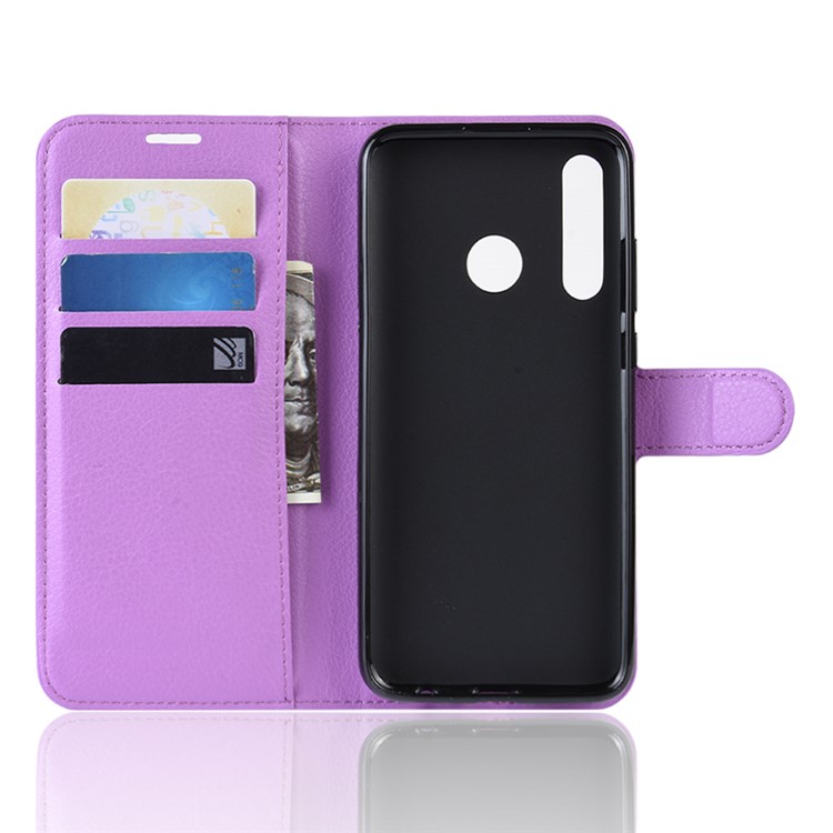 Litchi Skin Wallet Leather Stand Case for Samsung Galaxy A60 - Purple-3