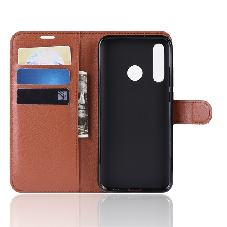 Litchi Skin Wallet Leather Stand Case for Samsung Galaxy A60 - Brown-3
