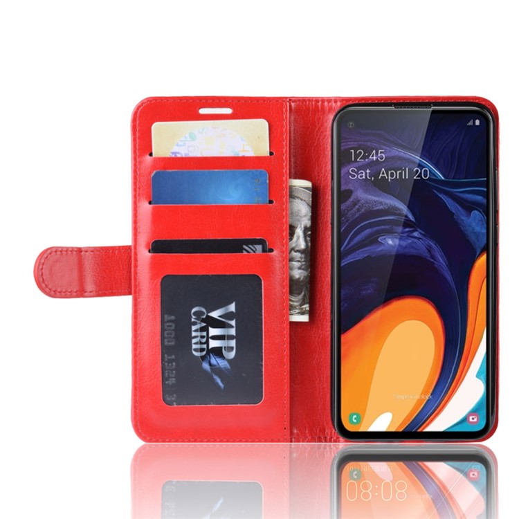 Crazy Horse Wallet Leather Stand Case for Samsung Galaxy A60 - Red-6