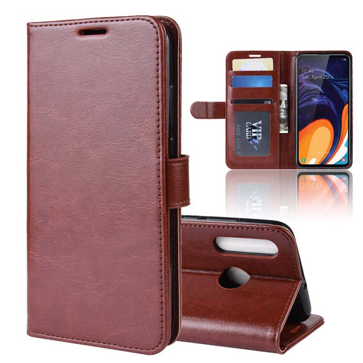 Crazy Horse Wallet Leather Stand Case for Samsung Galaxy A60 - Brown-2