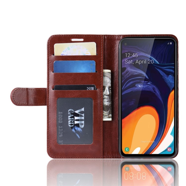 Crazy Horse Wallet Leather Stand Case for Samsung Galaxy A60 - Brown-6