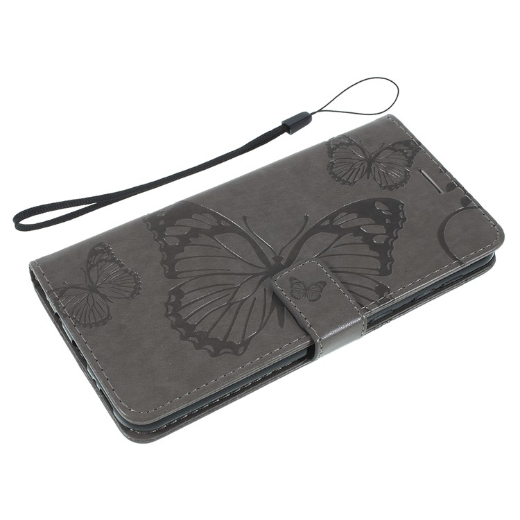 Imprint Butterfly Flowers Leather Stand Wallet Folio Case for Samsung Galaxy M30 - Grey-10