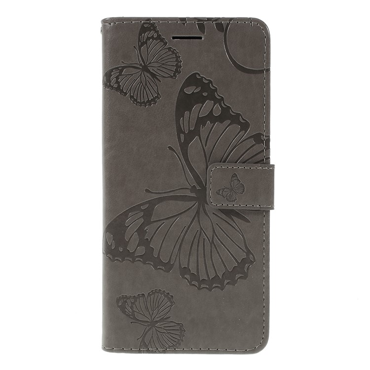 Imprint Butterfly Flowers Leather Stand Wallet Folio Case for Samsung Galaxy M30 - Grey-3