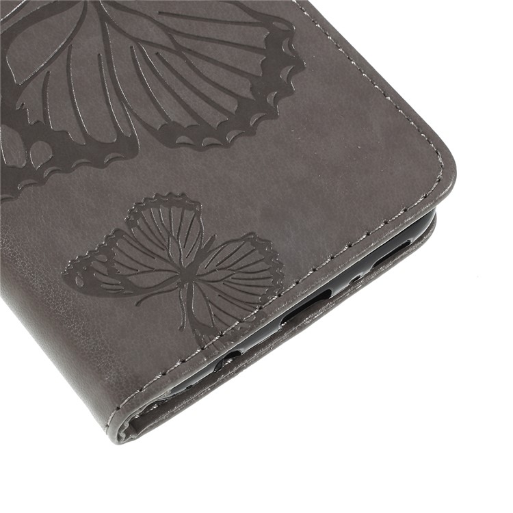 Imprint Butterfly Flowers Leather Stand Wallet Folio Case for Samsung Galaxy M30 - Grey-4