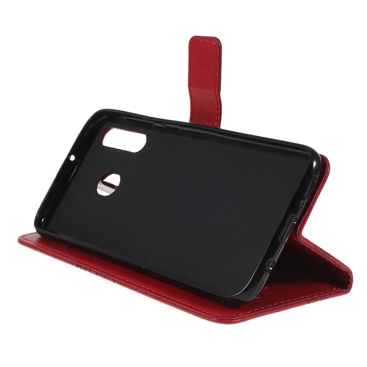 Imprint Butterfly Flowers Leather Stand Wallet Folio Case for Samsung Galaxy M30 / A40s - Red-2