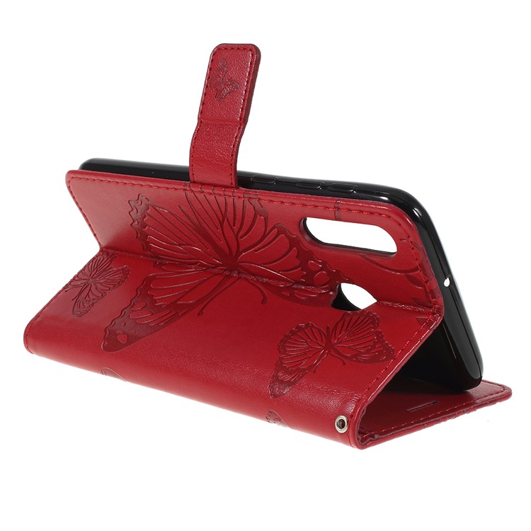 Imprint Butterfly Flowers Leather Stand Wallet Folio Case for Samsung Galaxy M30 / A40s - Red-3