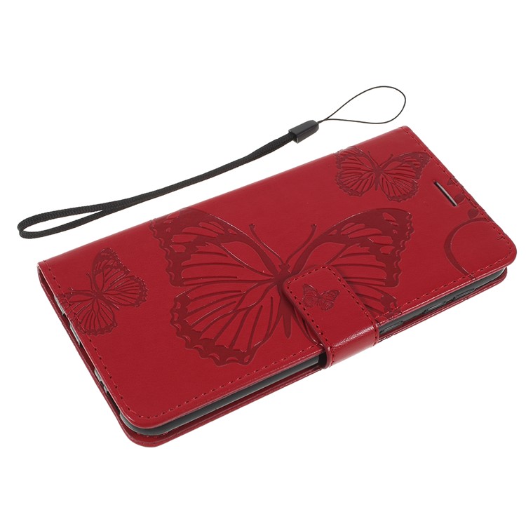 Imprint Butterfly Flowers Leather Stand Wallet Folio Case for Samsung Galaxy M30 / A40s - Red-5