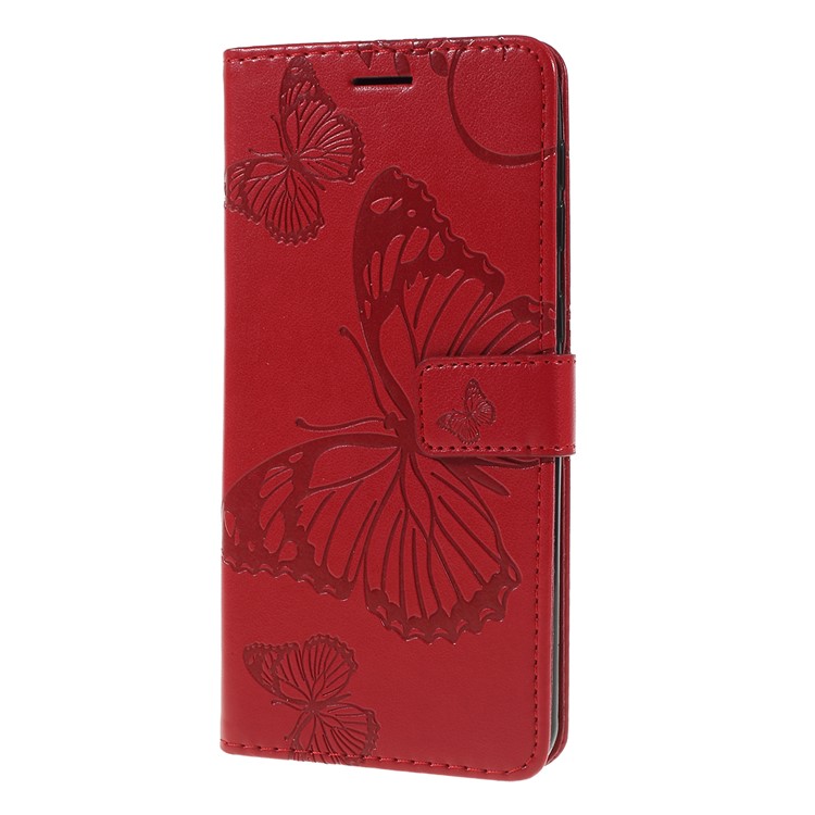 Imprint Butterfly Flowers Leather Stand Wallet Folio Case for Samsung Galaxy M30 / A40s - Red-6