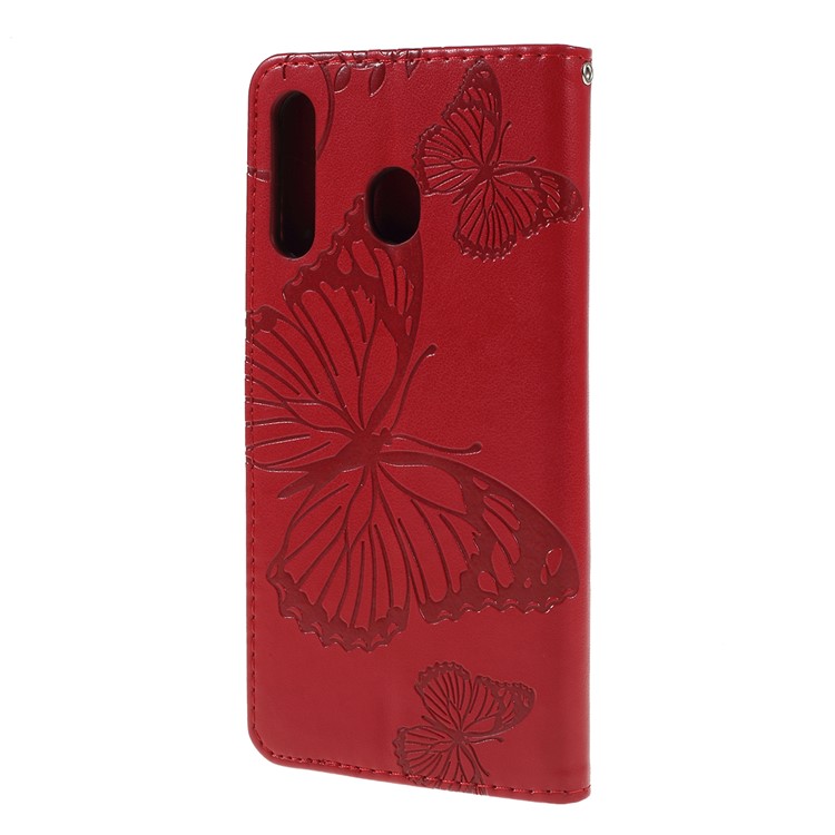 Imprint Butterfly Flowers Leather Stand Wallet Folio Case for Samsung Galaxy M30 / A40s - Red-7