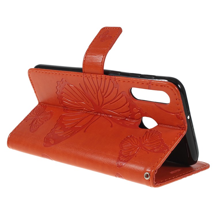 Imprint Butterfly Flowers Leather Stand Wallet Folio Case for Samsung Galaxy M30 / A40s - Orange-3