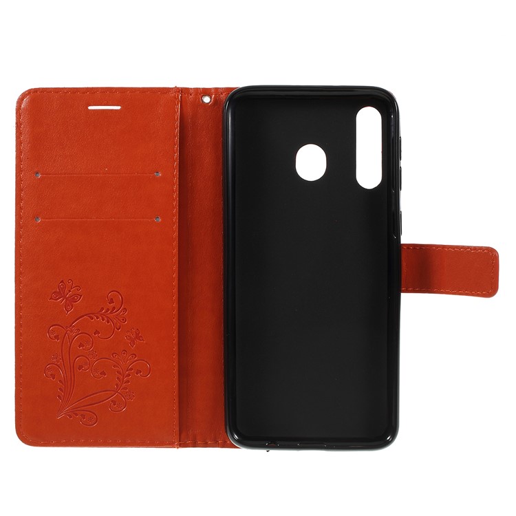 Imprint Butterfly Flowers Leather Stand Wallet Folio Case for Samsung Galaxy M30 / A40s - Orange-4