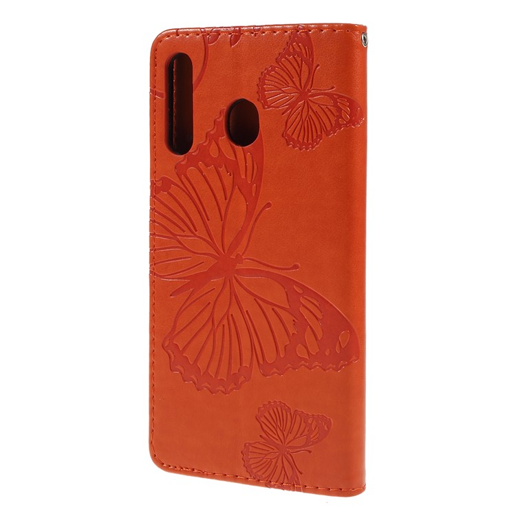 Imprint Butterfly Flowers Leather Stand Wallet Folio Case for Samsung Galaxy M30 / A40s - Orange-7