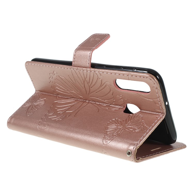 Imprint Butterfly Flowers Leather Stand Wallet Folio Case for Samsung Galaxy M30 / A40s - Rose Gold-3