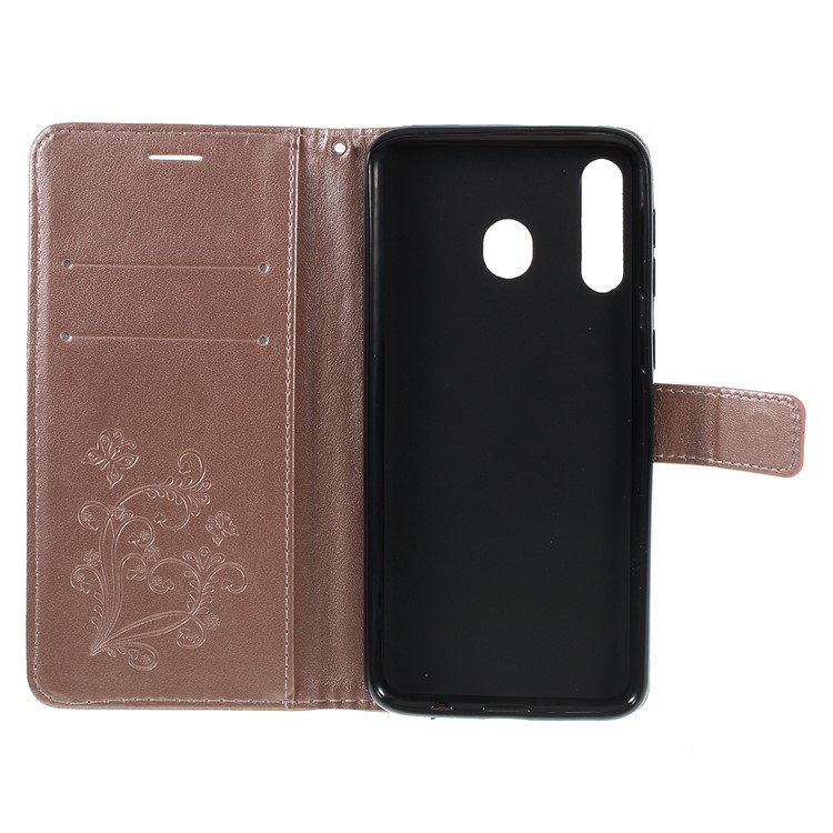 Imprint Butterfly Flowers Leather Stand Wallet Folio Case for Samsung Galaxy M30 / A40s - Rose Gold-4