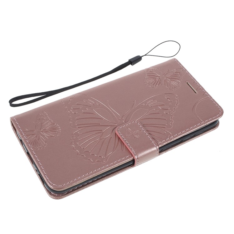 Imprint Butterfly Flowers Leather Stand Wallet Folio Case for Samsung Galaxy M30 / A40s - Rose Gold-5