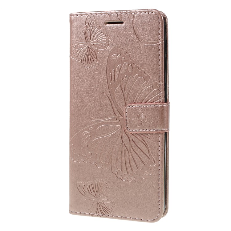 Imprint Butterfly Flowers Leather Stand Wallet Folio Case for Samsung Galaxy M30 / A40s - Rose Gold-6