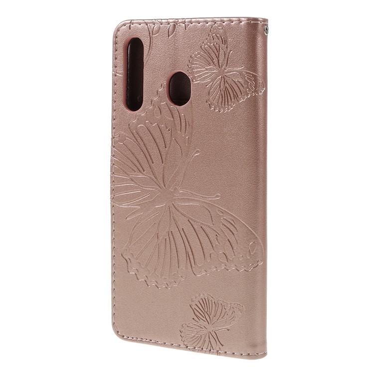 Imprint Butterfly Flowers Leather Stand Wallet Folio Case for Samsung Galaxy M30 / A40s - Rose Gold-7