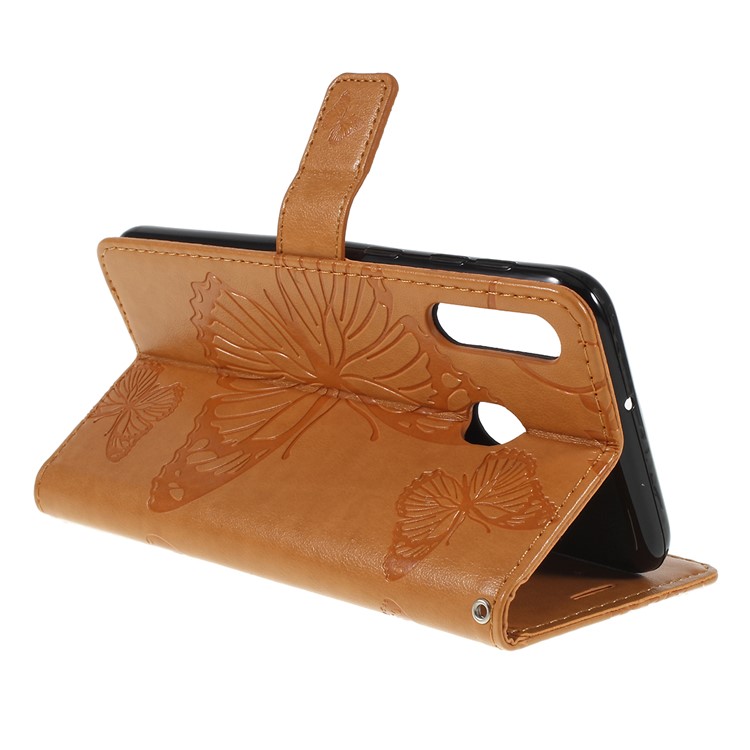 Imprint Butterfly Flowers Leather Stand Wallet Folio Case for Samsung Galaxy M30 / A40s - Brown-3