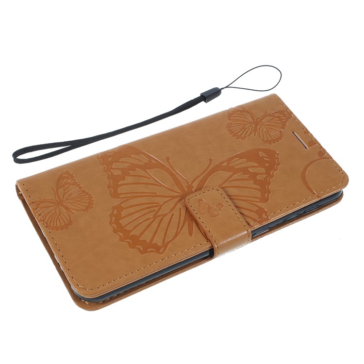 Imprint Butterfly Flowers Leather Stand Wallet Folio Case for Samsung Galaxy M30 / A40s - Brown-5