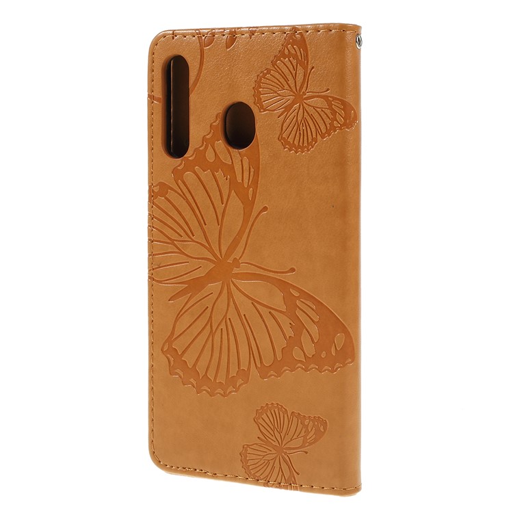 Imprint Butterfly Flowers Leather Stand Wallet Folio Case for Samsung Galaxy M30 / A40s - Brown-7