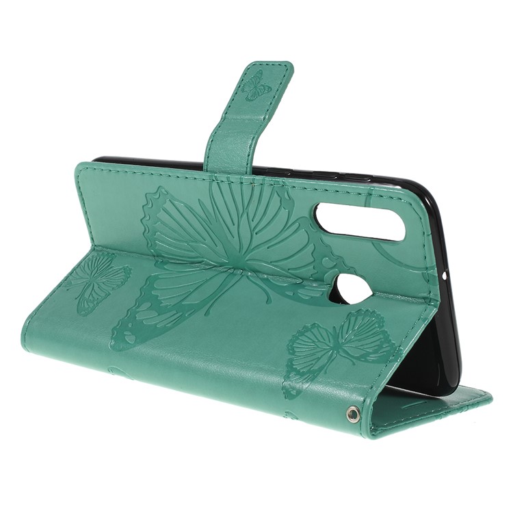Imprint Butterfly Flowers Leather Stand Wallet Folio Case for Samsung Galaxy M30 / A40s - Cyan-3