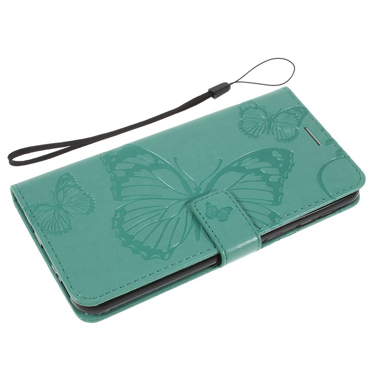 Imprint Butterfly Flowers Leather Stand Wallet Folio Case for Samsung Galaxy M30 / A40s - Cyan-5