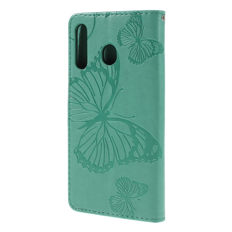 Imprint Butterfly Flowers Leather Stand Wallet Folio Case for Samsung Galaxy M30 / A40s - Cyan-7