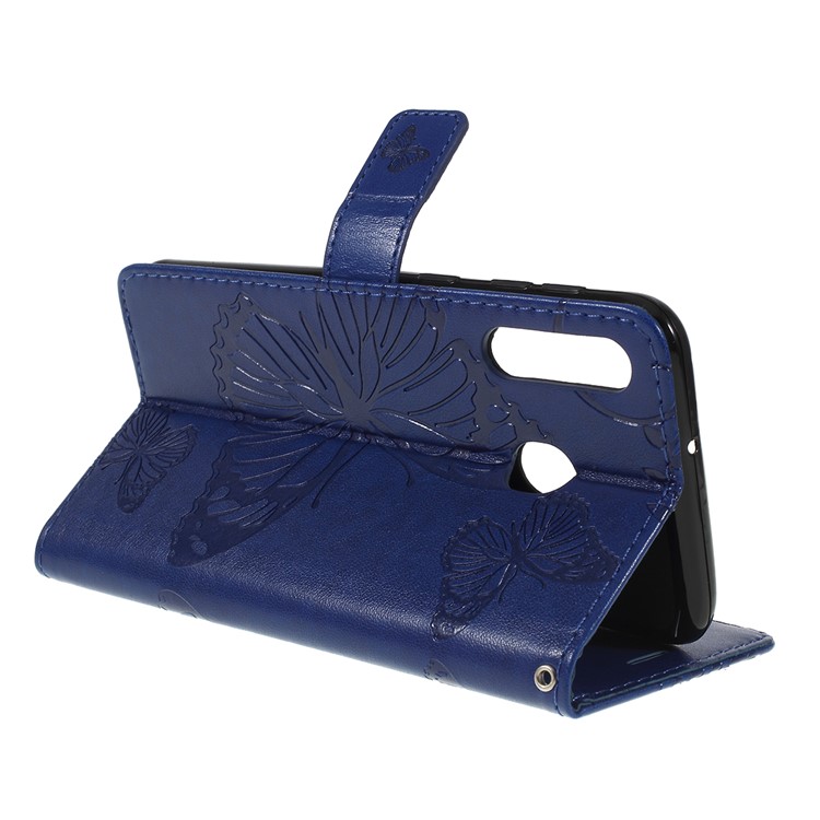Imprint Butterfly Flowers Leather Stand Wallet Folio Case for Samsung Galaxy M30 / A40s - Blue-3