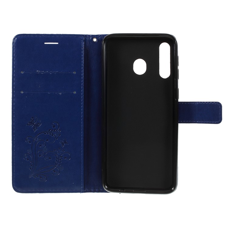 Imprint Butterfly Flowers Leather Stand Wallet Folio Case for Samsung Galaxy M30 / A40s - Blue-4