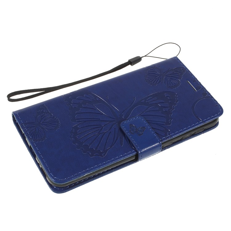 Imprint Butterfly Flowers Leather Stand Wallet Folio Case for Samsung Galaxy M30 / A40s - Blue-5