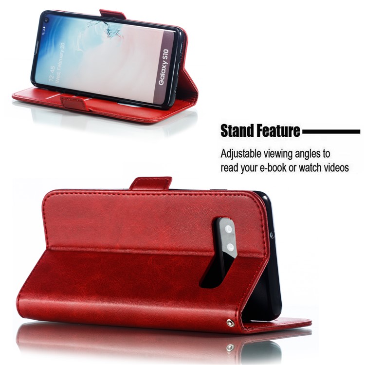 Leather Wallet Stand Flip Phone Case Cover for Samsung Galaxy S10 - Red-8