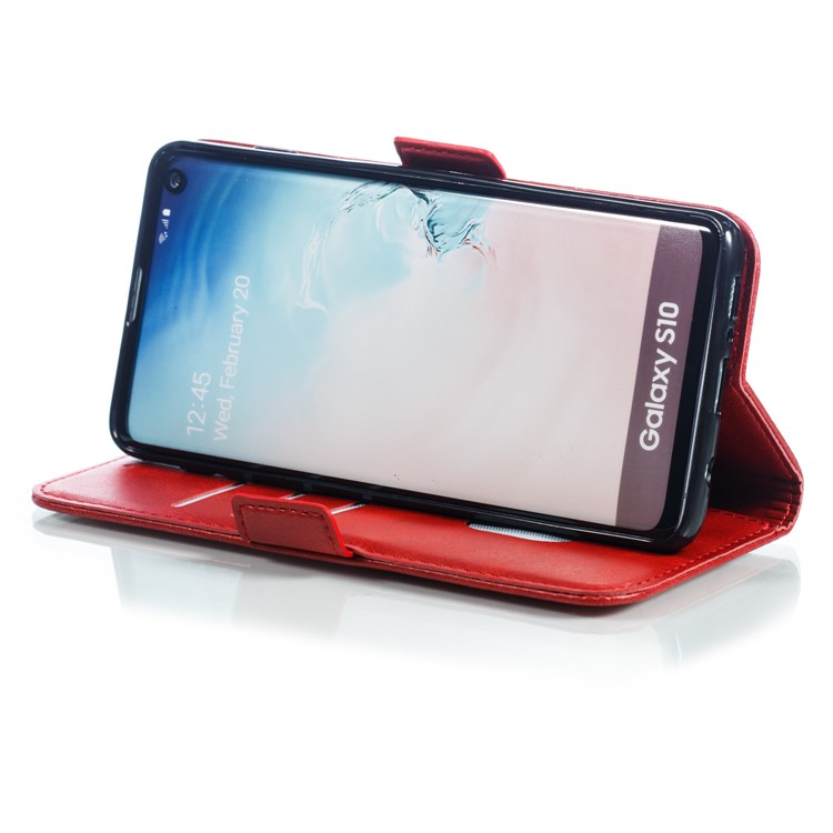 Leather Wallet Stand Flip Phone Case Cover for Samsung Galaxy S10 - Red-9