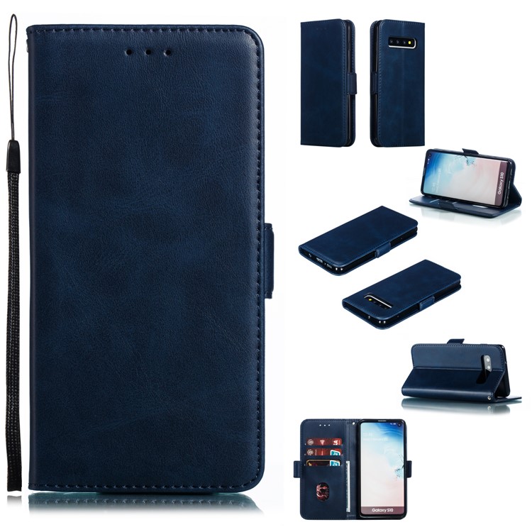 Leather Wallet Stand Flip Phone Case Cover for Samsung Galaxy S10 - Blue-1