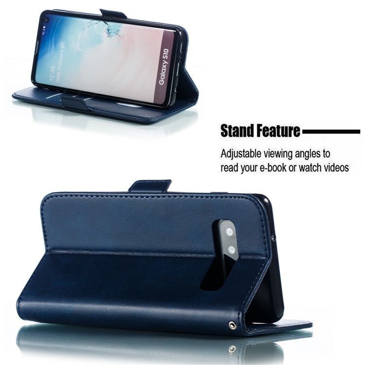 Leather Wallet Stand Flip Phone Case Cover for Samsung Galaxy S10 - Blue-8