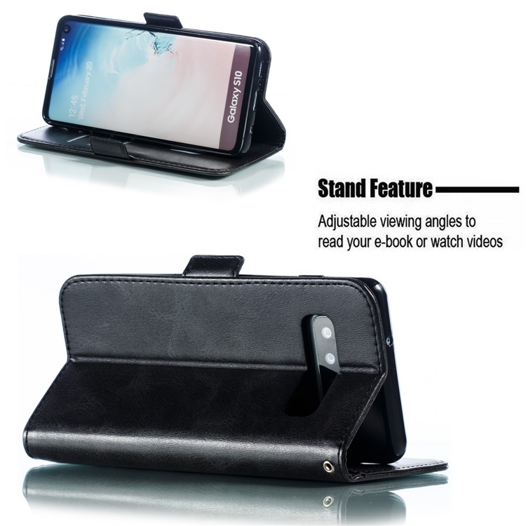 Leather Wallet Stand Flip Phone Case Cover for Samsung Galaxy S10 - Black-9